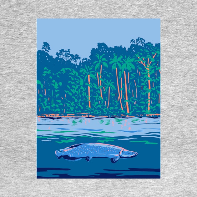 Arapaima in the Amazon River or Río Amazonas in South America WPA Art Deco Poster by retrovectors